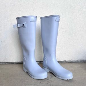 Worn Women's Hunter Refined Slim Fit Rain Boots US 6 UK 4 EU 37 baby blue rubber